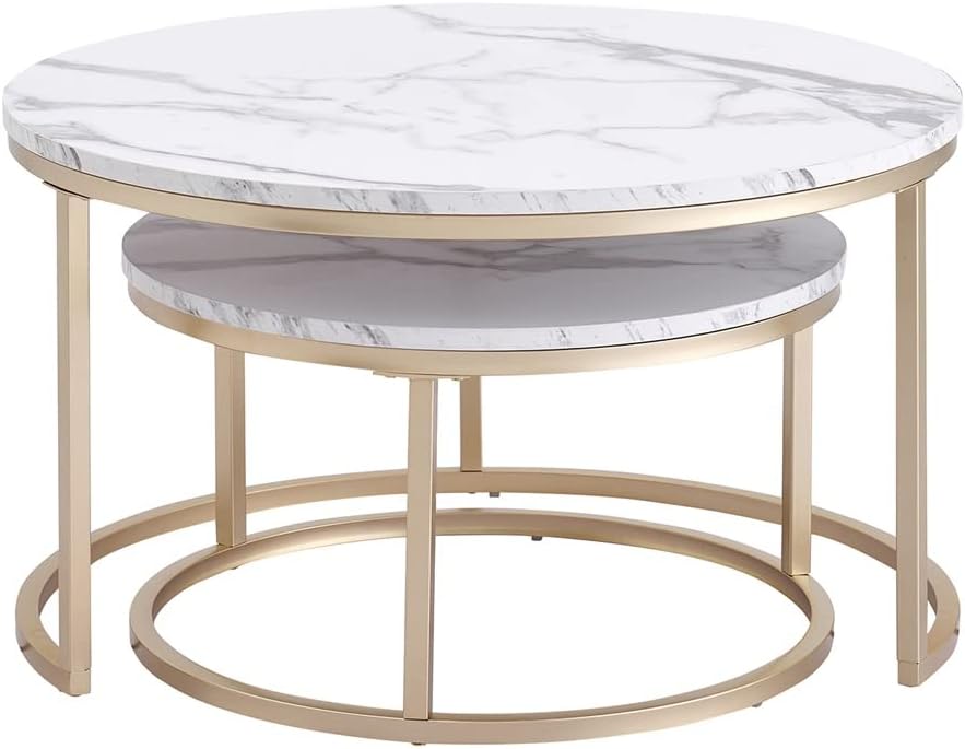 Side Table/End Table,2 in 1 Marble Texture Coffee Table for Living Room Sofa Side Round Combination Home Furniture Metal Bracket