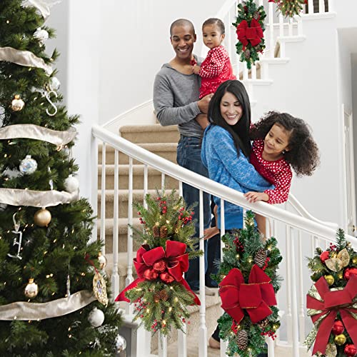 Generic Christmas Swag, Led Light Up Christmas Wreath With Berries Ribbon Pine Cone Bowknot Hanging Ornaments For Outdoor Indoor Holiday Door Wall Stairway Xmas Decor #TOP1
