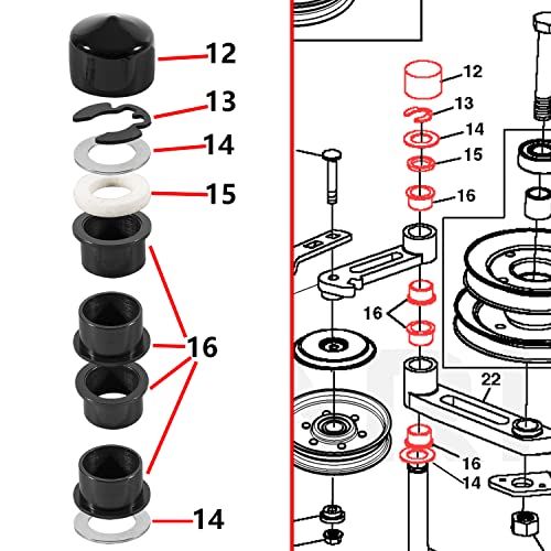 Deecaray Am124509 Double Idler Arm Bushing Seal Cap & Hardware Rebuild Kit, Compatible With John Deere Am126566 M143350 Am127958 Am124509 M111740 M147966 M111358 (9-Piece) #TOP3