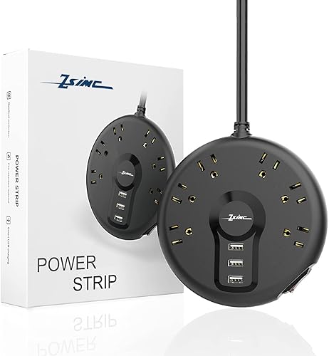 Miniatura 8 de Regleta de alimentación, 6 salidas y 3 puertos USB, cable de extensión de 6.5 pies de largo, protector de sobretensión de sobrecarga de enchufe