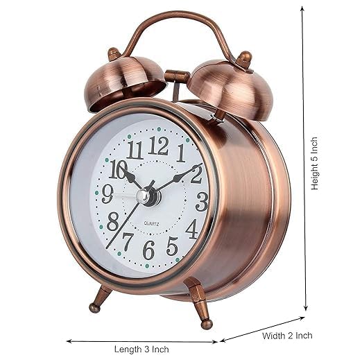 Ncry Vintage Twin Bell Analog Display Table Alarm Clock with Night Led Light Heavy Slippers Extra Loud Alarm Clock Ideal for Student and Kids Bedroom (Copper) - 9 Cm 1