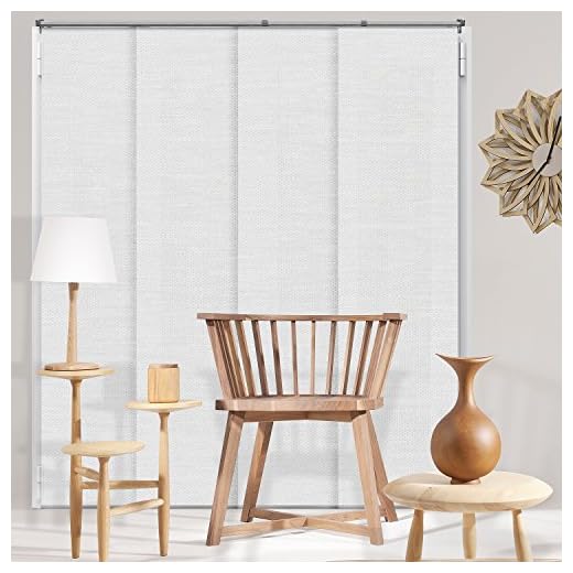 Chicology Adjustable Sliding Panels Cut to Length Vertical Blinds, Up to 80" W X 96" H, Birch White (Privacy & Natural Woven)