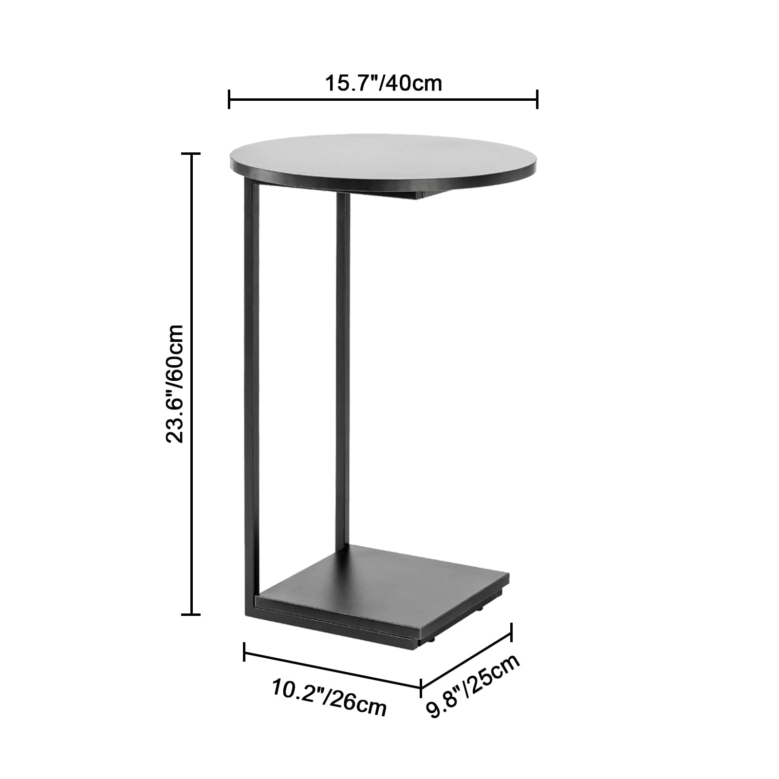 HDANI Table d’Appoint Ronde,Petite Bout de canapé Forme C,Noir