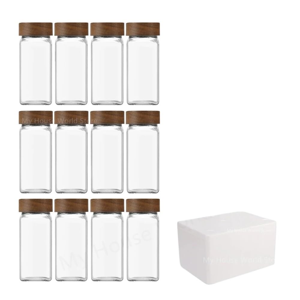 Tarros de vidrio para especias con tapas de bambú, tarros de vidrio de 4 onzas, juego de tarros de especias, tarros de condimentos, botellas de almacenamiento organizadoras para estante de