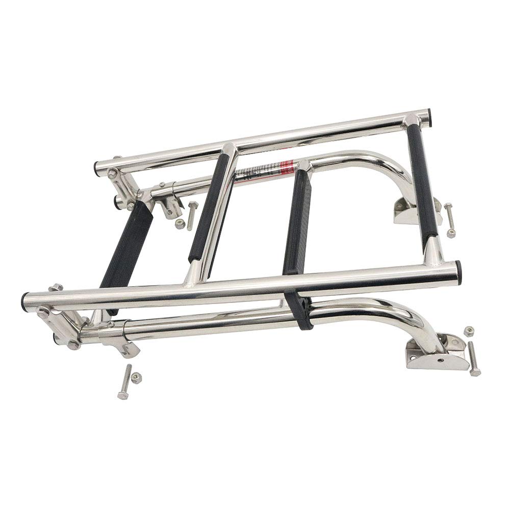 BaQiRo Stainless Steel 4 Step Marine Folding Boat Ladder Polished 2+2 Steps Telescoping Ladder Telescopic Stepladder for Marine Boat Ship Yacht Swmming Pool and More