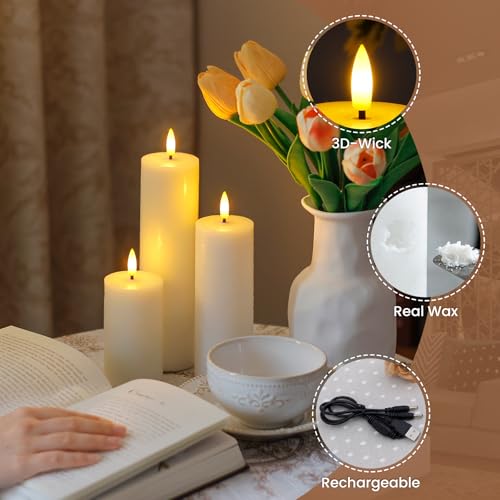 Bougies LED rechargeables lot de 4 avec télécommande en cire véritable