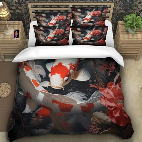 Housse de couette 140x200 poisson Koï en microfibre douce sans repassage