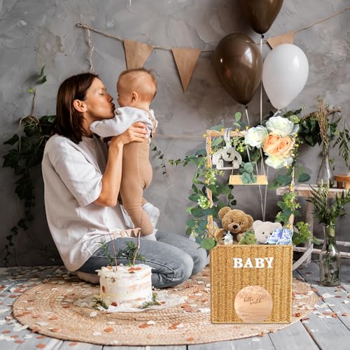 Image of Baby Shower Crate Closet, Large Hand-Woven Rattan Storage Crates with Handle, Baby Shower Gifts, Baby Welcome Box Nursery Basket for Newborn Boys Girls, Pregnancy Gifts for New Parents