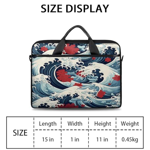 Funda para laptop de estilo retro japonés con diseño de olas del océano, para laptops de 15 pulgadas, bolso informático con correa para hombro, maletín profesional delgado para mujeres y hombres, bolso mensajero para trabajo, oficina y viajes miniatura 2