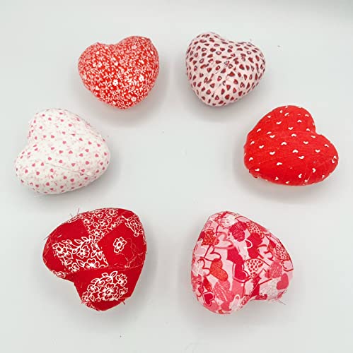 Valentine’s Day Hearts- pink red white bowl filler decor, fabric wrapped set of 6 Valentines decoration, dough bowl, tray, vase, jar