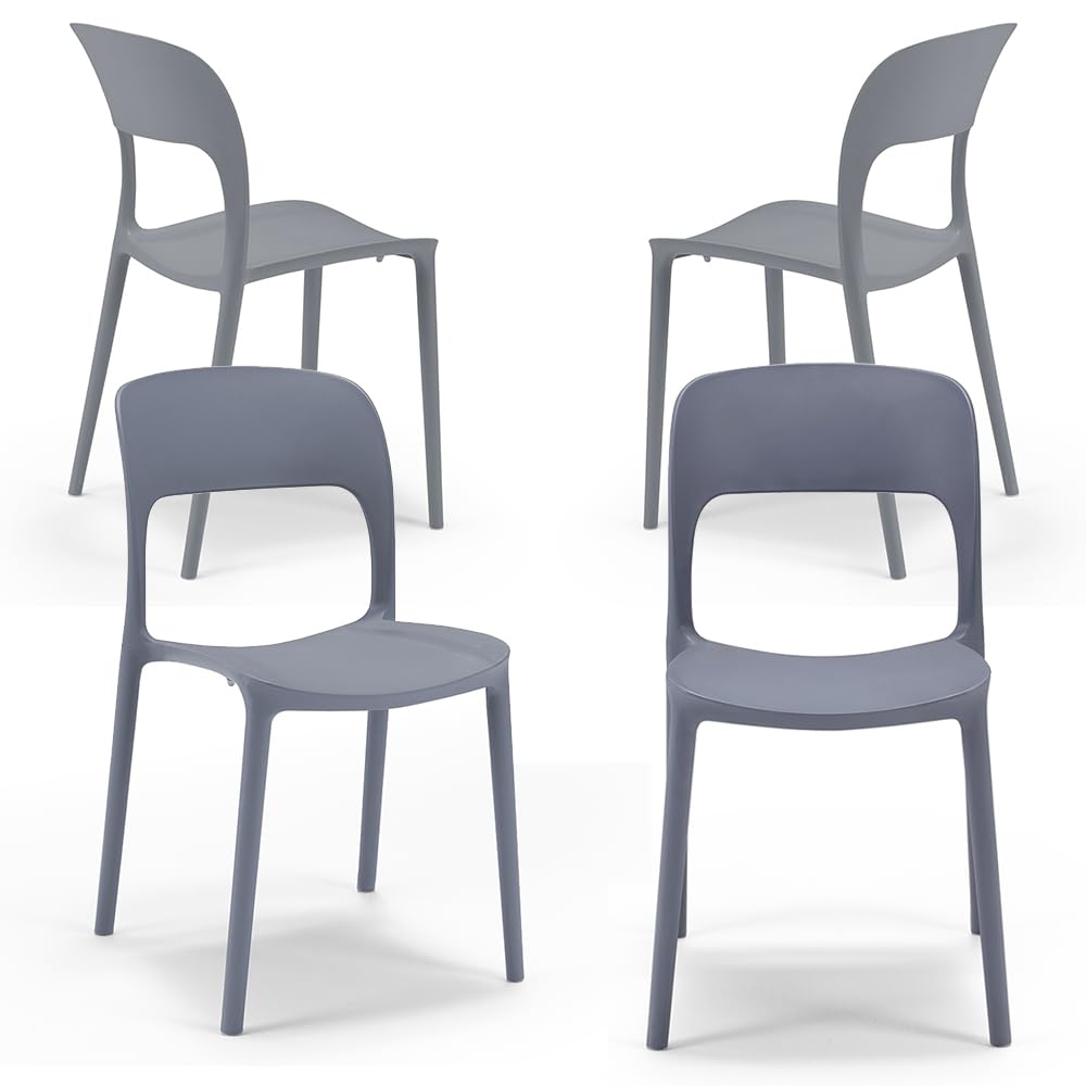 REDÒKASA Set di 4 Sedie in polipropilene KATE, impilabile, resistente ai raggi UV, design moderno, ideale per sala da pranzo, cucina, sala d’attesa, bar, ristoranti o da esterno (Grigio Asfalto)
