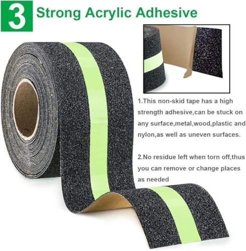 Image of Anti Slip Grip Tape Non-Slip Traction Tapes With Glow In The Dark Reduce The Risk Of Slipping For Indoor Or Outdoor Stair Tread Step, Other Slippery Surfaces 2 Inch X16.4 Foot