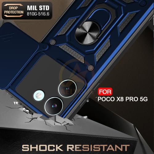 Image of AESTMO Tough Armor Mi Redmi Turbo 5 5G / Poco X8 Pro 5G Bumper Back Case Cover | Ring Holder & Sliding Camera Shield Cover | 360 Degree Protection Back Case Cover (Blue)