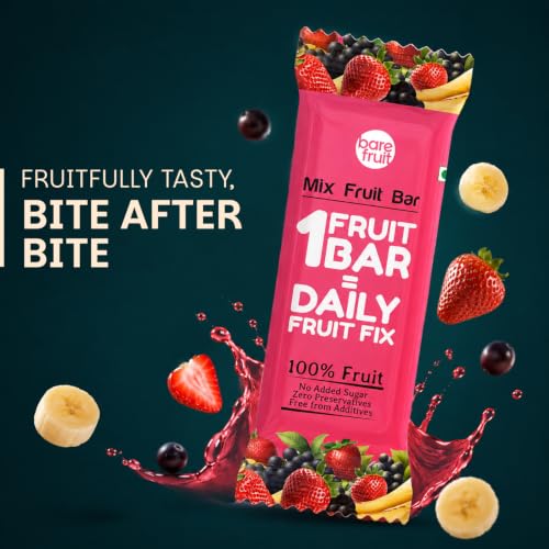 Image of BAREFRUIT 100% Mix Fruit Bar | Healthy Breakfast Diet Energy Snacking Bar For Kids & Adults | Plant Based Protein & Fibre - Rich In Vitamin A, C | No Added Sugar, Zero Preservatives | Pack of 18 (450g)