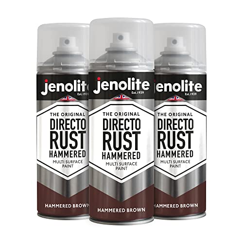 JENOLITE Directorust Hammered Metal Spray Paint | BROWN | 3x400ml | Multi Surface Spray Paint For Metal | Hammered Finish Paint | All-in-One Primer, Undercoat & Topcoat | Apply Direct to Rust