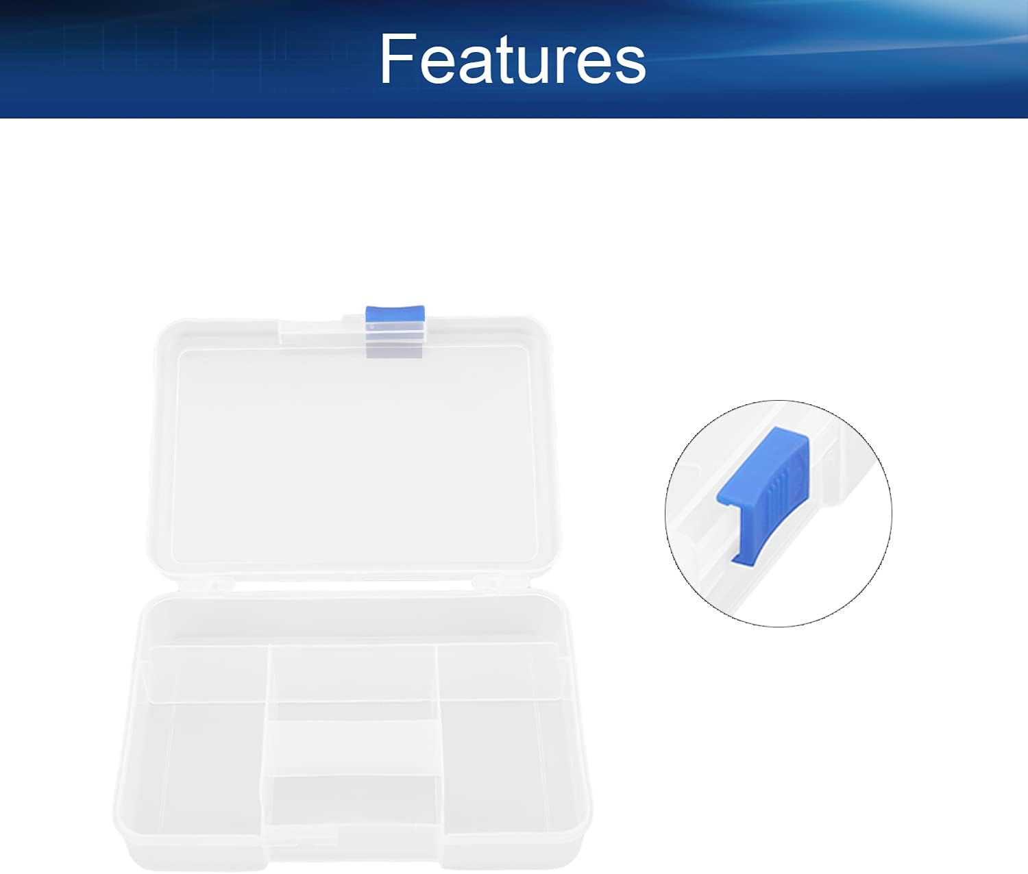 Bettomshin PP Component Storage Box 5.63 x 3.94 x 1.18inch Plastic Organizer Container 5 Fixed Grids Tool Boxes for Electronic Component Small Accessories Clear Single Buckle 1Pc image 3
