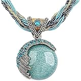 Shensee Female New Vogue DIY Gold Double Turquoise Sequins Pendant Chain Statement Necklace