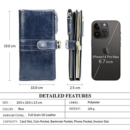 CONTACTS Kiss Lock Wallet for Women Leather Clutch Wallet Vintage Coin Purse RFID Wallet Bifold Blue Card Phone Holder3