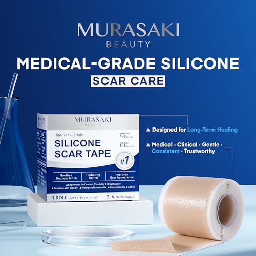 Image of Silicone Scar Sheets for Surgical Scars, 1.6″ x 60″ Roll, Medical Grade Silicone Scar Tape for C-Section, Keloid & Hypertrophic Scars, Reusable Scar Strip, 1 Pack