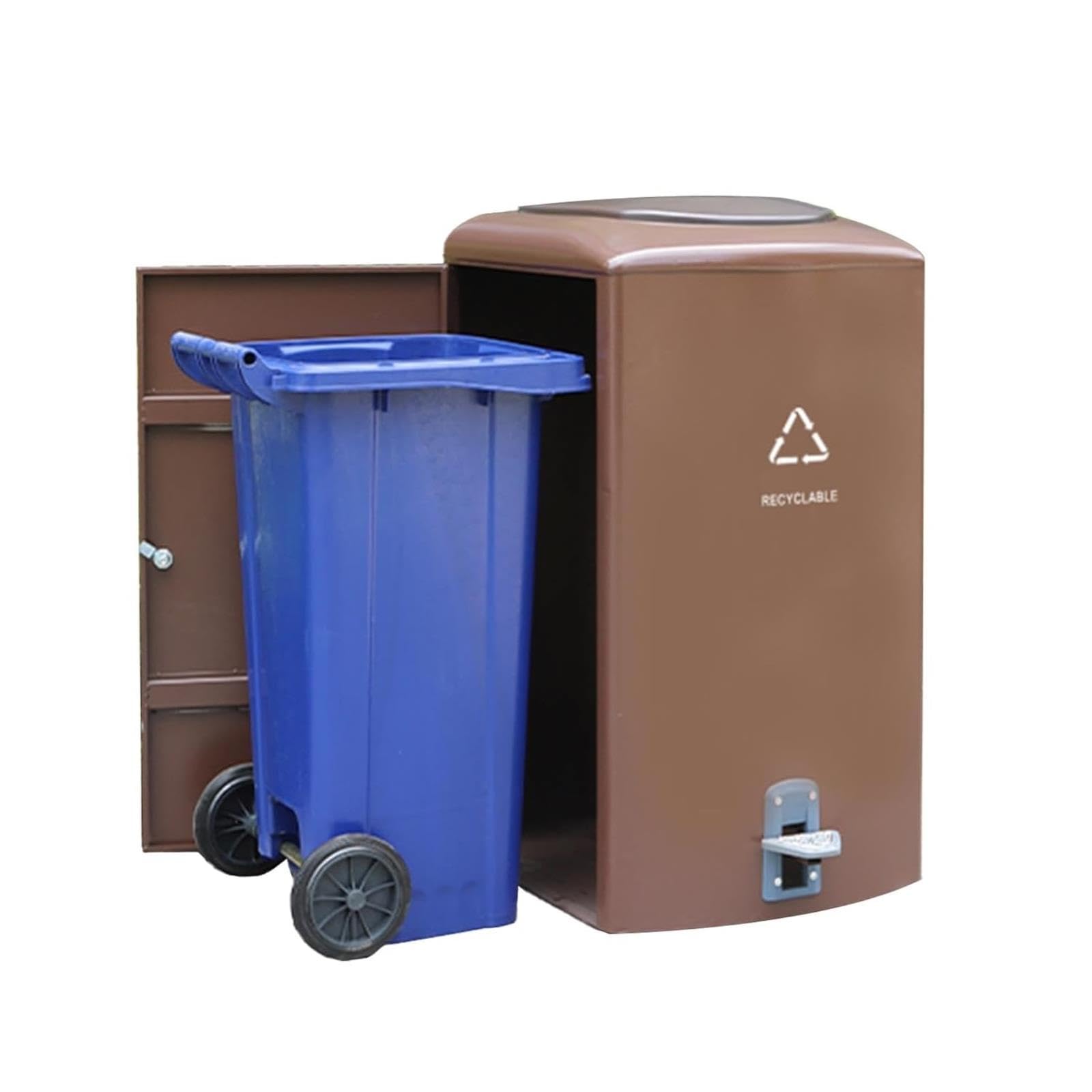 VITIWEDTY Foot-Operated Trash Can with Lid, Plastic Garbage Bin with Wheels, Commercial Waste Container for Home and Office (Light brown 32 Gallon)