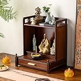 Massivholz Altartisch - Pooja Meditationstisch mit Schublade, buddhistisches Butsudan-Regal für Puja, Weihrauchzeremonie | Ideal für Meditation und spirituelle Praktiken