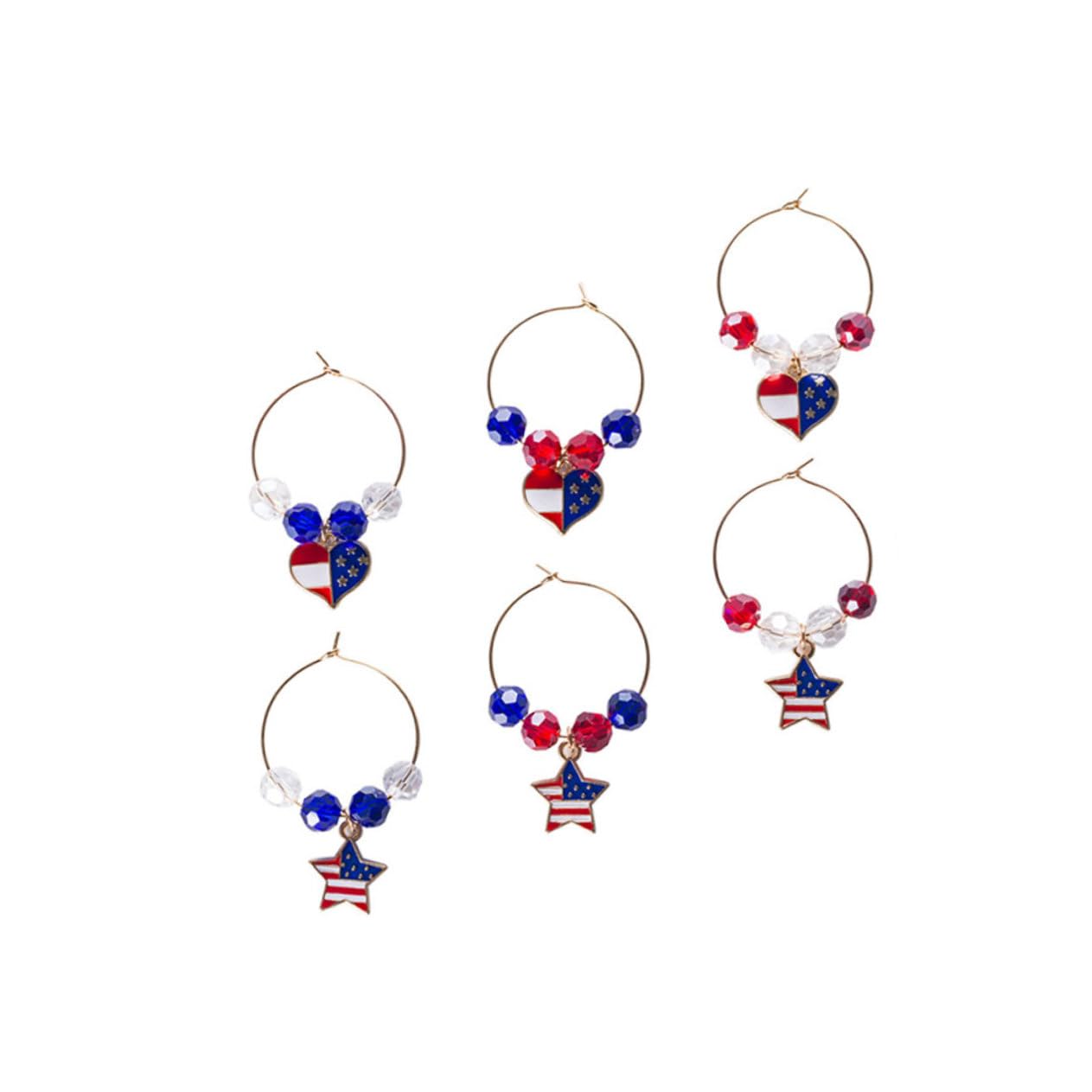 Cabilock 3 Sätze American Flag Glasmarkierer Für Weingläser Stilvolle Identifikationsringe Für Restaurant Hotel Und Bar Rot Blau 6 Stück * 3