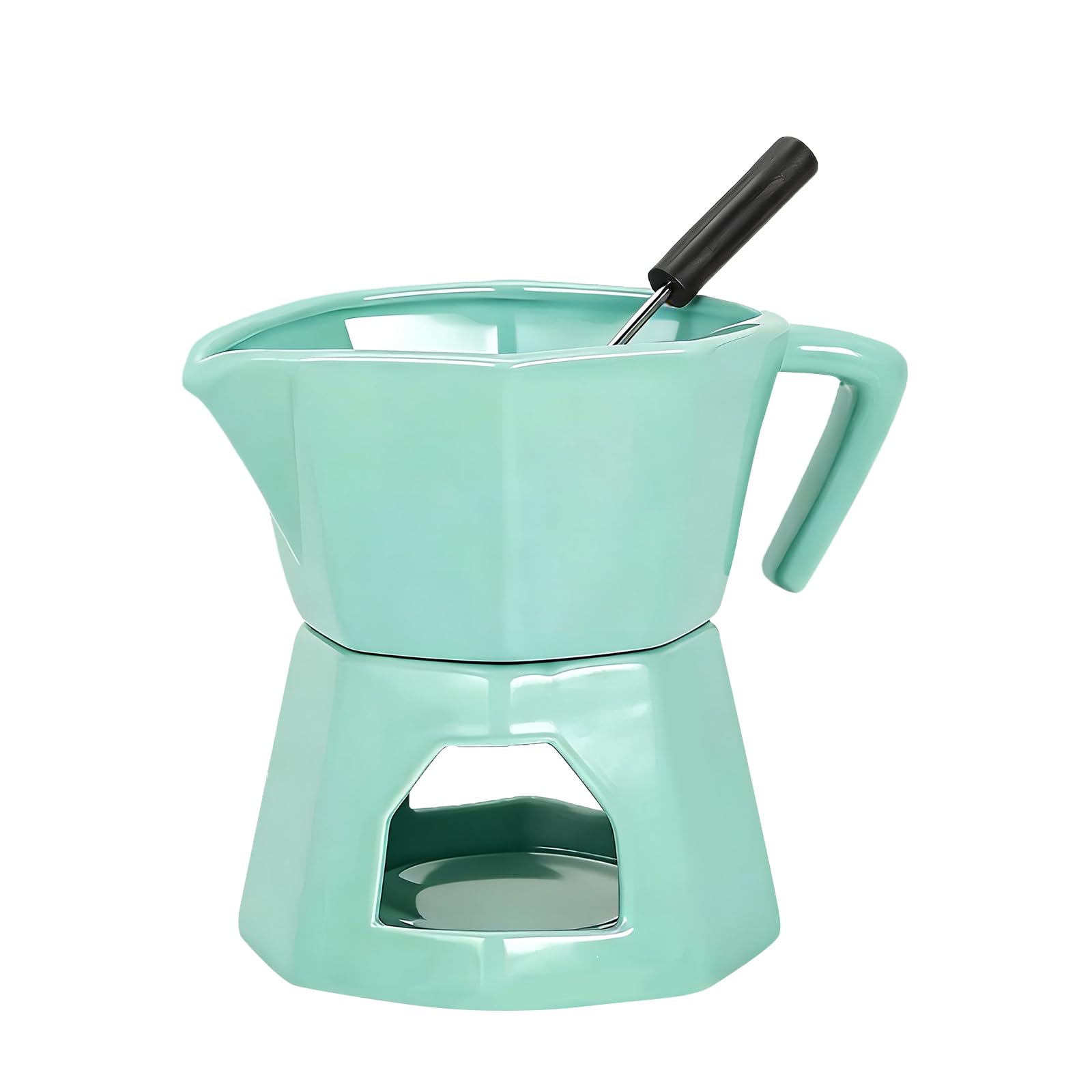Fonduta Cioccolato, Pentola per Fonduta di Cioccolato al Burro in Ceramica, Set Casa con Candela da tè 300 ml con 1 Forchette per Formaggio, Verde (Verde)