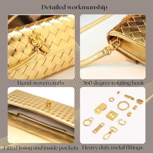 Woven Clutch Purses for Women, PU Leather Evening Bag,Crossbody Shoulder Handbag with Detachable Strap2