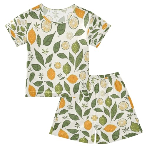 Lemon(5) Kids Pjs Set Boys Girls Summer Short-Sleeve Sleepwear Pajamas 2PCS