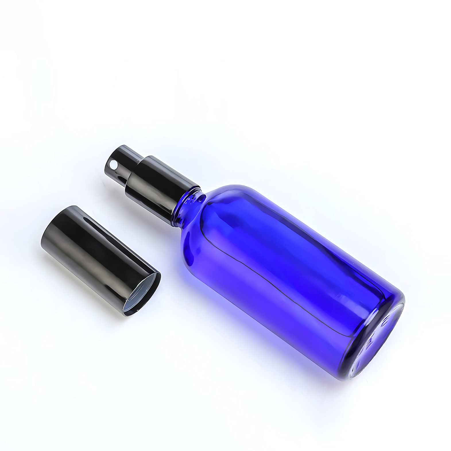 12 Piezas 100ml Frasco de Vidrio Azul con Pulverizador Negro Botella de Cristal con Bomba en Spray Vacía Reutilizable Ideal para Perfume o Composición con Aceites Esenciales Embudo
