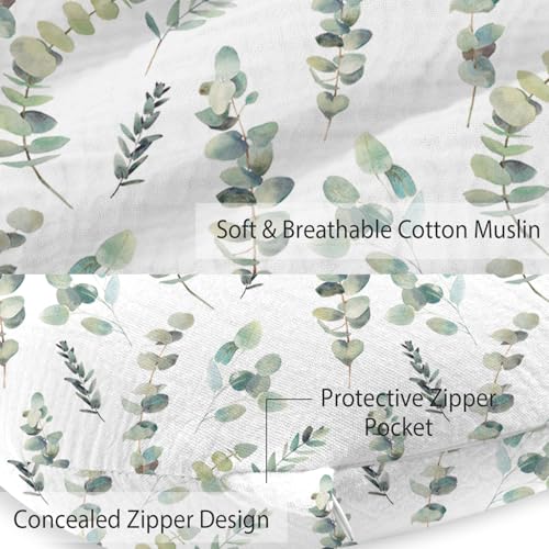 Image of Little Grape Land Muslin Nursing Pillow Covers 2 Pack, 100% Cotton Removable Breastfeeding Pillow Covers, Feeding Pillow Slipcovers for Baby Boys & Girls, (Leaves & Green)