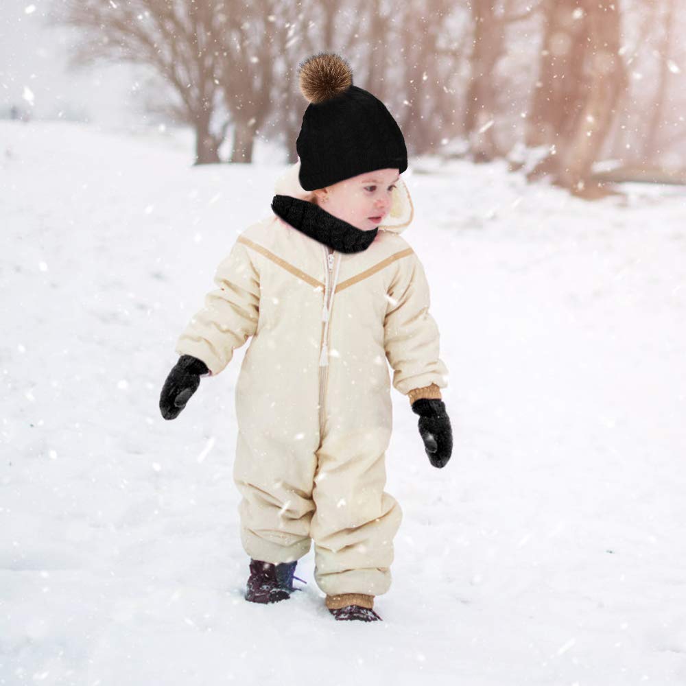 Hicdaw Juego de 6 gorros de invierno para niños pequeños, guantes de cuello para bebé, sombrero de invierno para niños y niñas, Negro -, talla única