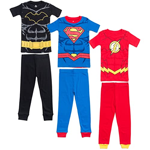 DC Comics Justice League Batman Superman The Flash Toddler Boys Pajama Shirts and Pants Black/Blue/Red 4T