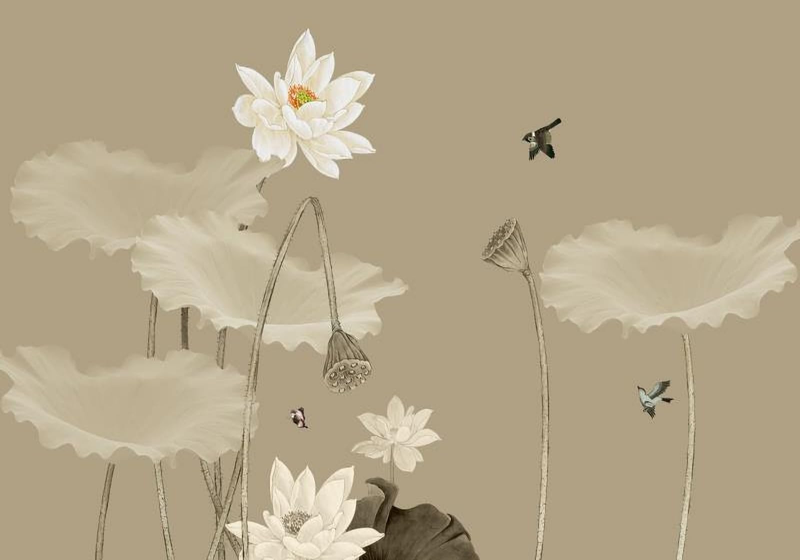 Papier Peint Panoramique Fleurs De Lotus Blanc : créez un salon zen et élégant