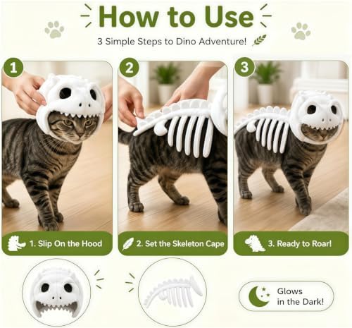 Glowing Dino Skeleton Pet Costume, Plush Hoodie Set Glow Dark 31.5in (S) - 3