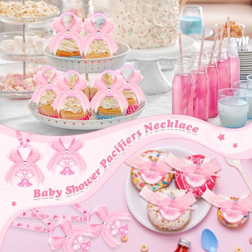 Image of Tondiamo 60 Pcs Baby Shower Pacifier Necklace for Chupones para Baby Shower Game Party Favor Acrylic Angel Pacifier Charm for Girl Boy Guest Gender Reveal Party Decoration Table Scatter(Pink)