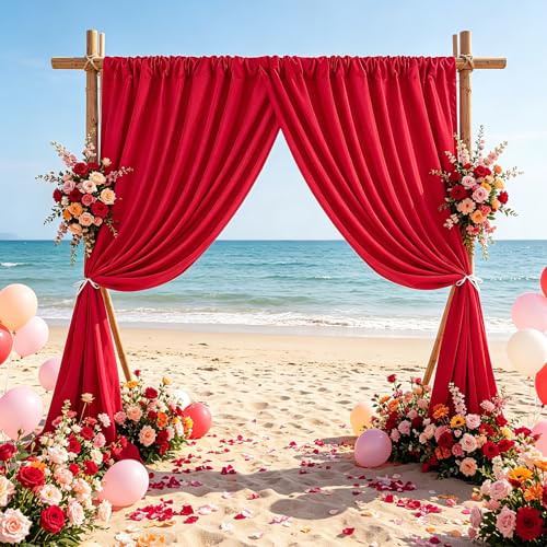 Image of Red Backdrop Curtains 30ft x 8ft: Polyester Photography Backdrop Drapes - Wedding Party Christmas Backdrop Decorations