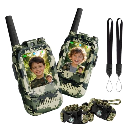 Image of Video Walkie Talkies for Kids, 2 Pack Camo 2 Way Radio Toys for 3-12 Year Old Boys, Long Range Handheld Walkie Talkie for Outdoor Camping Hiking, Best Birthday Gifts (Camo Green)