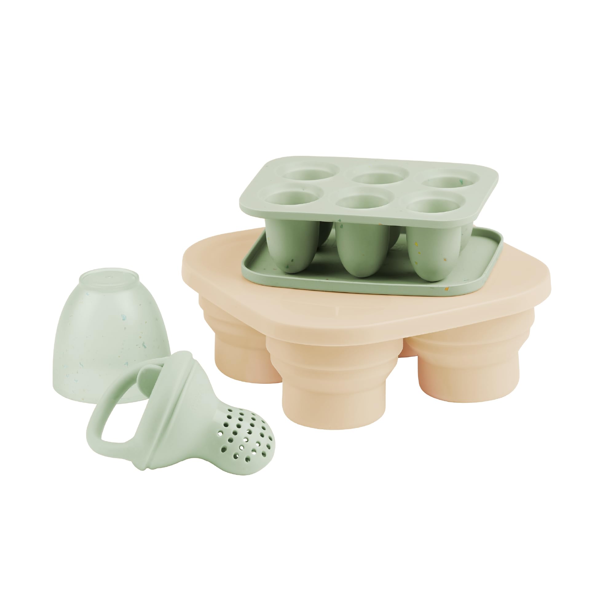 Babymoov 2 Bacs Glaçon Bébé Diversification Alimentaire + 1 Grignoteuse Bébé - Bacs Avec Couvercle - Moule Silicone Premium - Eveille aux Goûts et Soulage les Poussées Dentaires
