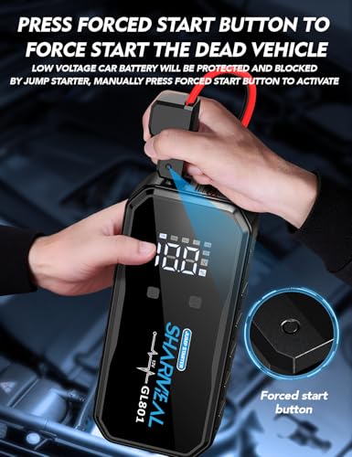 Image of Sharmeal Jump Starter 8000A Battery Jumper Starter Portable 12000mAh Power Bank Pack for Up to All Gas & 12.0L Diesel Engines, 12V Portable Jump Box with 3 Modes Flashlight and Jumper Cab