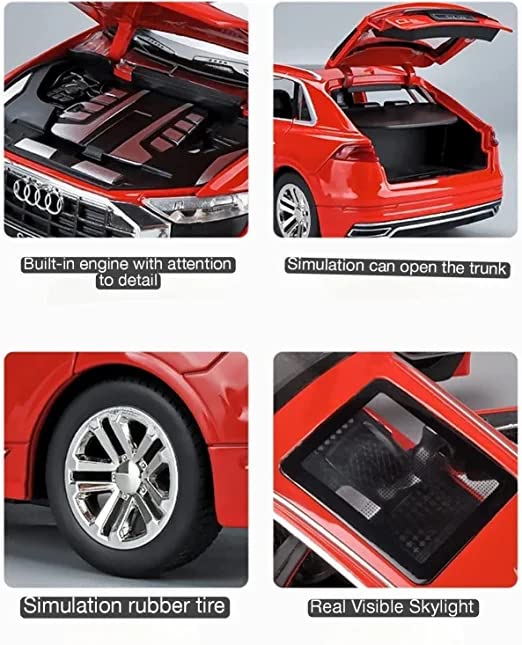 Image of DEOXY 1:32 Scale Audi Q8 Die-Cast Metal Pullback Car Toy with 6 Openable Doors, Lights, and Sounds for Kids Boys and Girls Children (red)