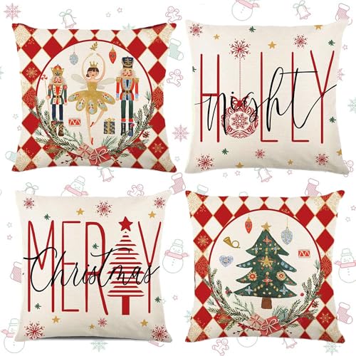4 Stück Weihnachten Kissenbezug,Dekorative Kissenhülle,Kissenhülle...