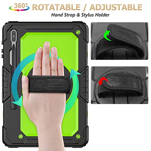 Image of SEYMAC Stock Case for Samsung Galaxy Tab S8 Plus 12.4 inch / S7 FE / S7 Plus 12.4 inch with Screen Protector, Pencil Holder, 360 Rotating Hand Strap & Stand, Drop-Proof, Green /Black