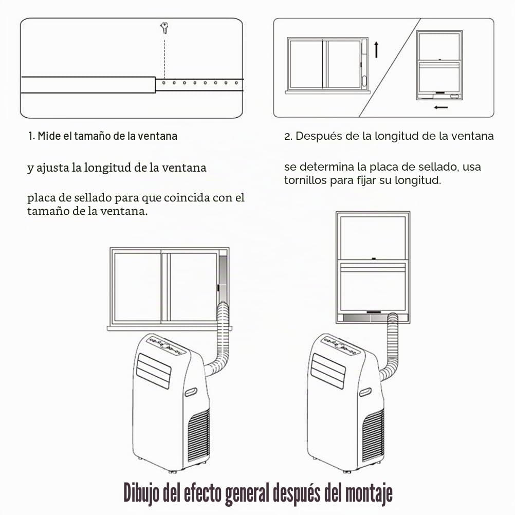 Kit Ventana Aire Acondicionado Portátil, Sello de Ventana de Aire Acondicionado para Tuberías de Escape de 13/15 Cm de Diámetro con 4 Placas de Sellado