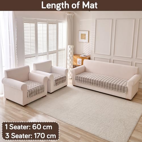Image of HOKIPO 'FurHug' Luxury Faux Rabbit Fur Sofa Mat 5 Seater in 3+1+1 Configuration, Latte Brown (NEW-AR-5010-5)