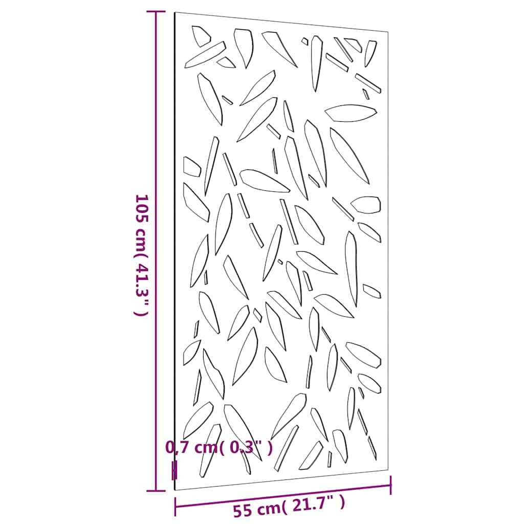 Decoración de pared de jardín de acero corten, 105 x 55 cm, diseño de hojas de bambú, acero resistente a la intemperie con agujeros de fijación, para valla, terraza, acento de jardín