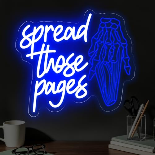 Image of Spread Those Pages Neon Sign Funny Book Lovers Gift | Smutty Wall Art Decoration Handmade LED Light Bookish Neon Decor Book Room Decoration 14.6 inchx13 inch