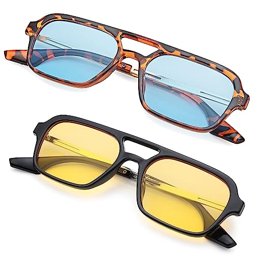 Hycredi Retro 70s Flat Aviator Sunglasses Trendy Vintage Square Glasses for Women Men Metal Design Shades UV Protection4