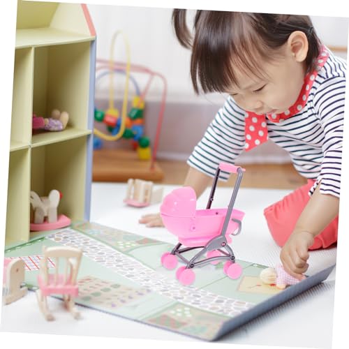 minkissy Mini Puppenwagen für Beweglicher Puppenstroller aus Robustem für Puppenhäuser und Rollenspiele als zu Geburtstag oder Weihnachten – Bild 3