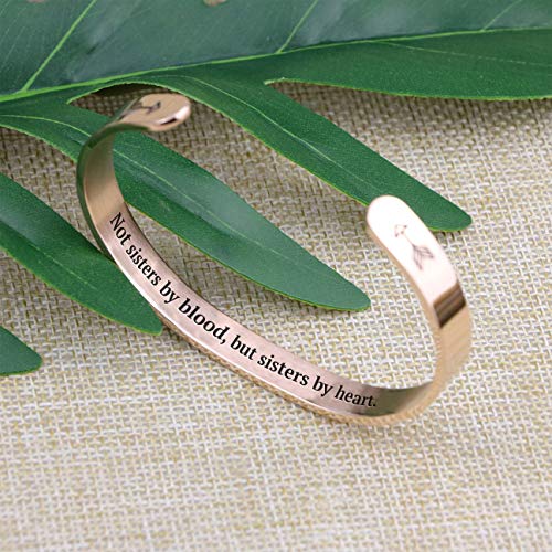 Rose Gold Plated Cuff Bracelets For Women– Anti-Tarnish, Nickel-Free Rose Gold Bracelet - ‘Not Sisters By Blood But Sisters By Heart’ Inspirational Bracelet - Personalized Bracelet Gifts For Women #TOP2